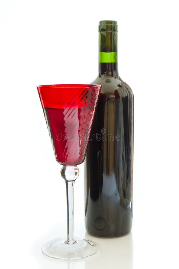 Red wine bottle with glass stock image. Image of liquid 18608397