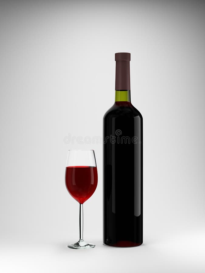 Red wine bottle and glass