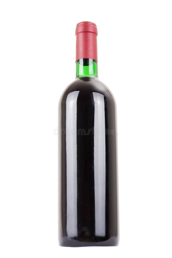 Red wine bottle isolated on white background