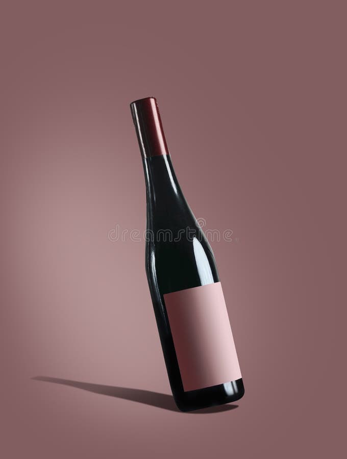 Red Wine Bottle with Label Mock Up at Burgundy Background Stock Photo Image of vertical