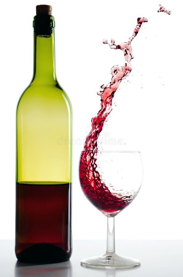 Red wine bottle and red wineglass Splash