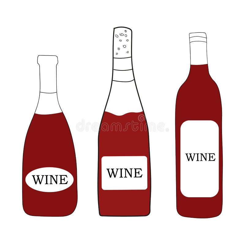 Red Wine in Bottles .vector Illustration in Doodle Style Stock Vector