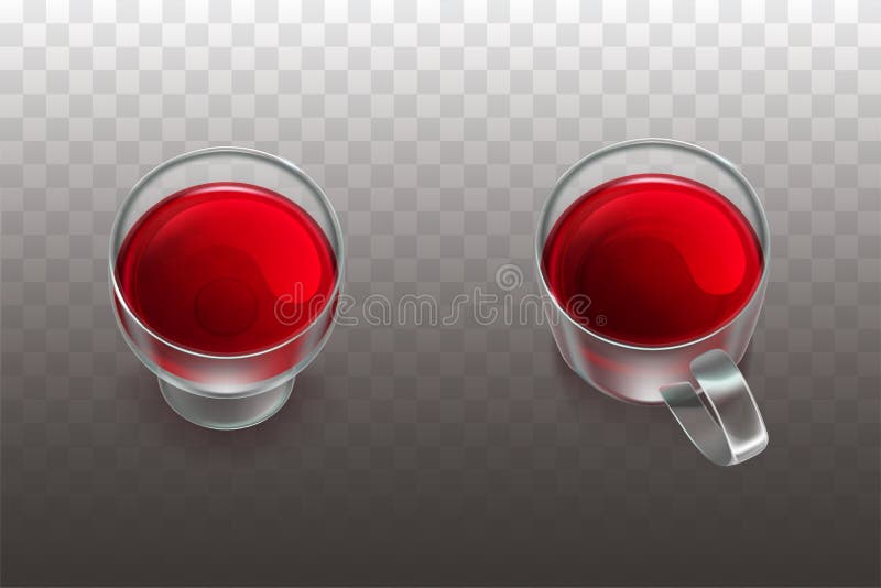 Red wine, fruit tea in glassware realistic vector