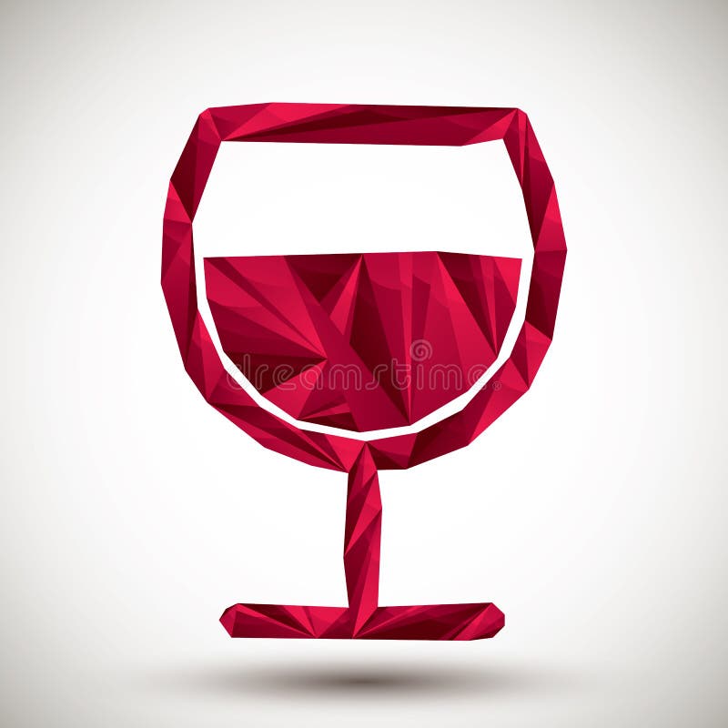 Red wine glass geometric icon made in 3d modern style, best for