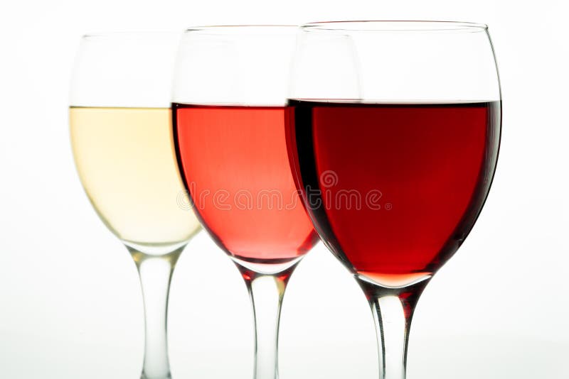 Glass of red, rose and white wine