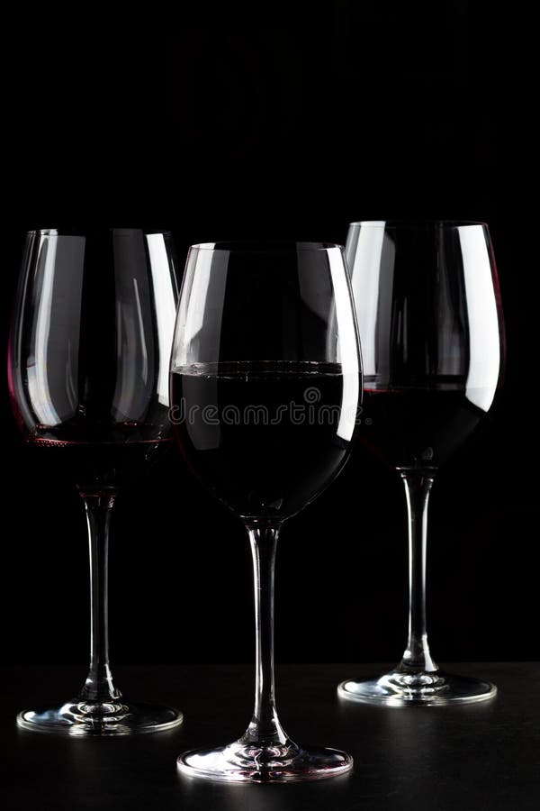 Red Wine Glasses on Black Background Stock Photo Image of