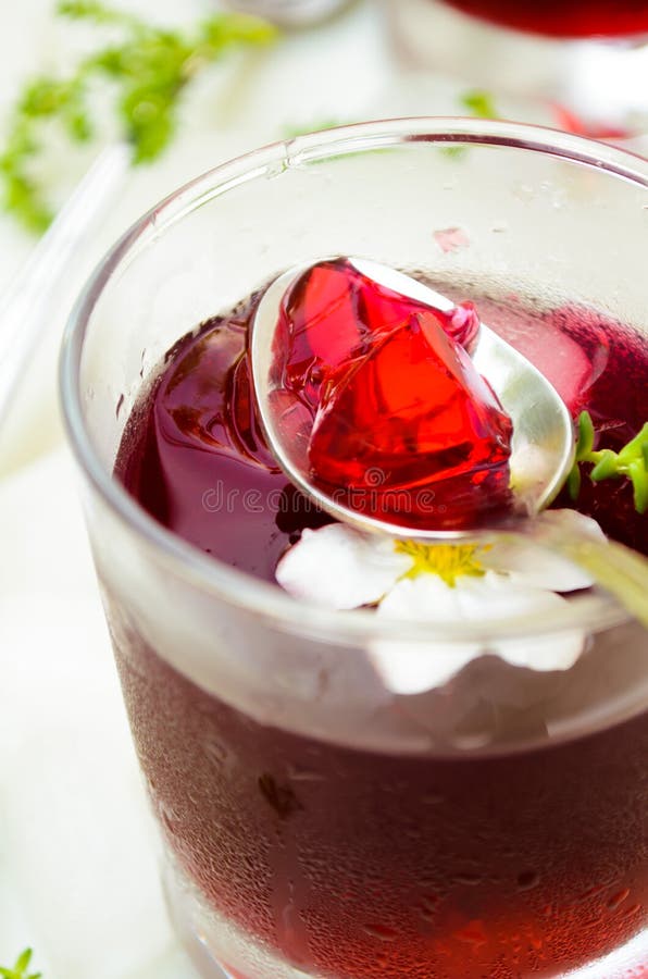 Red Wine Jelly with White Flowers and Ice Stock Photo Image of