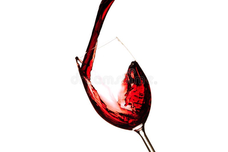 Red wine splashing in a glass, isolated on white