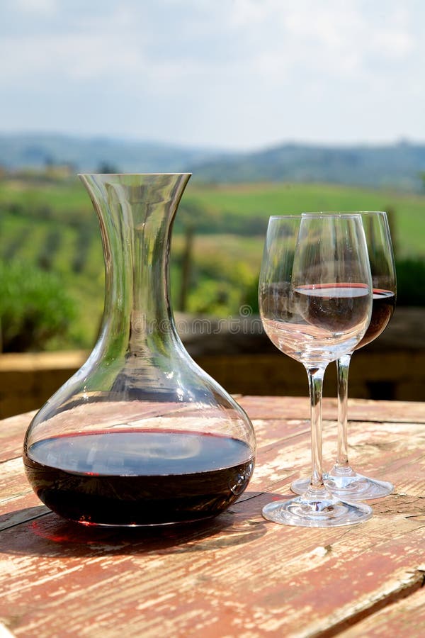 Red Wine in a Wine Carafe and a Two Wine Glasses Stock Image Image of