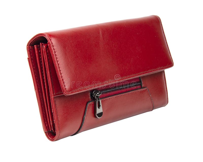 Red Womens Leather Wallet Long Form Isolated on the White Stock Photo