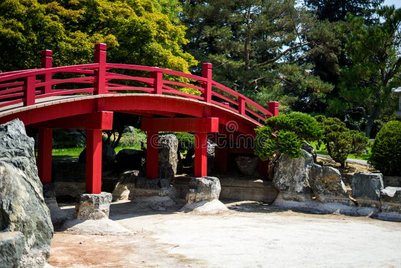 Red Wood Bridge In Japanese Tea Garden Stock Photo Image Of