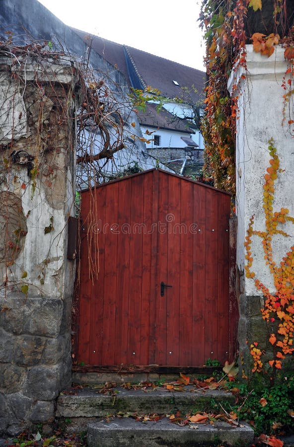 Red wooden gate stock image. Image of garden, architecture 84071155