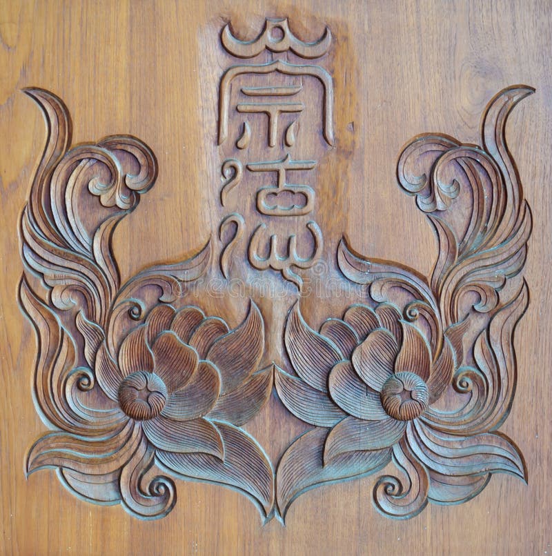 Wooden Lotus Flowers in Wooden Pot Model Isolated on White Background