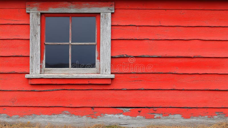 Red Wooden Wall with Window vector illustration