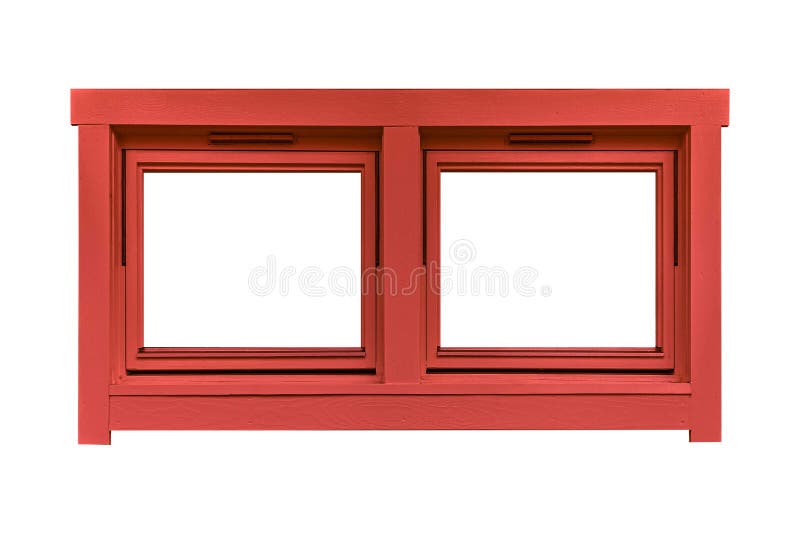 Red wooden window frame isolated on a white background
