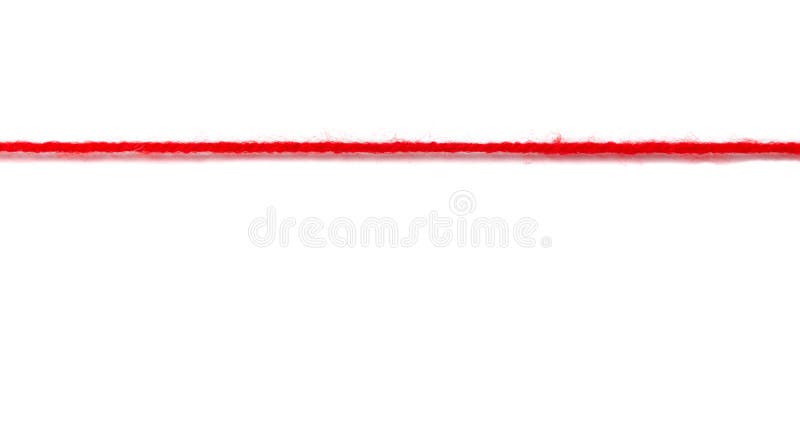 Straight red wool thread on white background