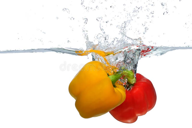 Red and yellow Bell Pepper splashing