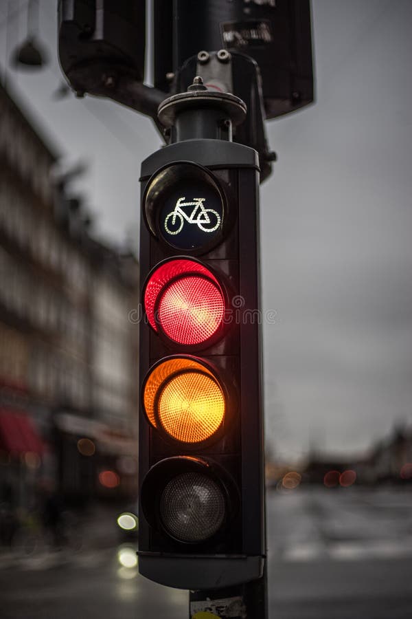 Red and Yellow Bicycle Traffic Light Stock Image Image of ready