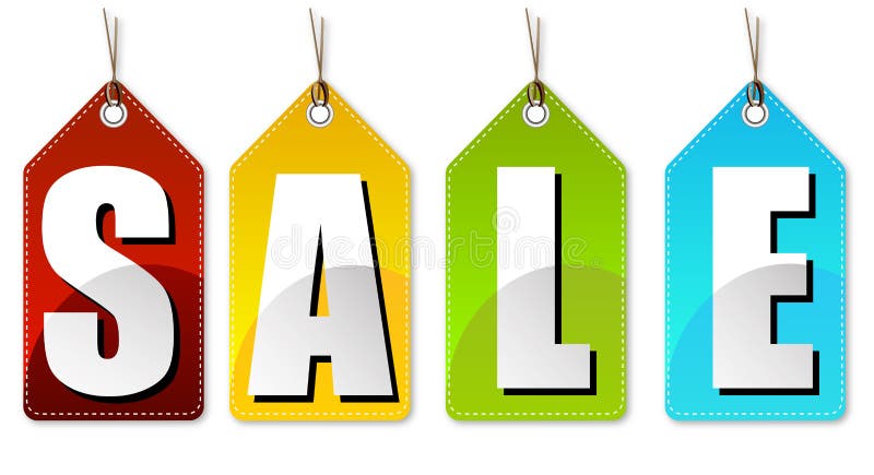 Red yellow green blue sale colourful tags vector illustration
