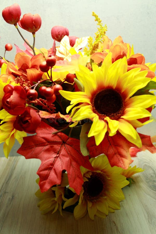 Red, Yellow, Orange Fall Flower Arrangement.. Sunflowers, Red and ...