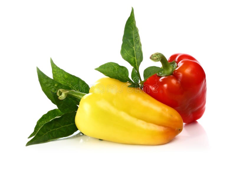Red and yellow pepper and green leaf