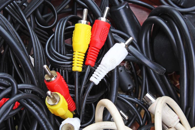 Red Yellow White Cables. Audio Video Cable Cord Texture Pattern As