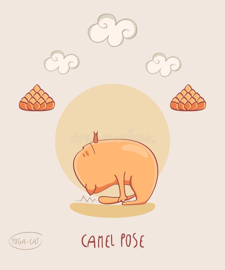 Red Yoga Cat in Camel pose stock illustration. Illustration of