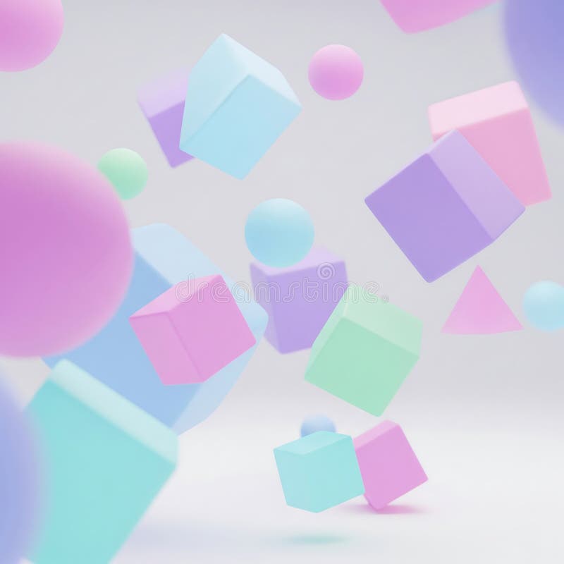 Redare abstractă 3d a formelor geometrice plutitoare în culori pastelate cu umbre fine stock photo