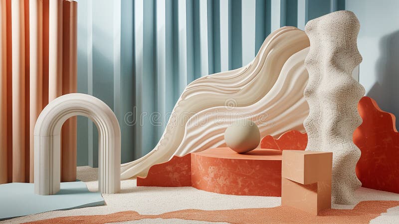 Redare 3d abstractă minimalistă a formelor curbate și a arcurilor vector illustration