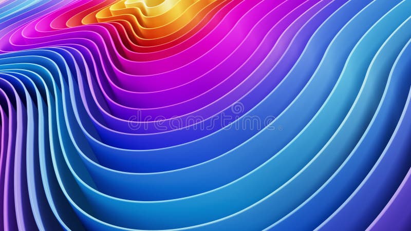 Redarea 3D a mișcării unui fundal abstract de linii netede de unde spline multicolore care se mișcă într-o buclă într-un 4K vector illustration