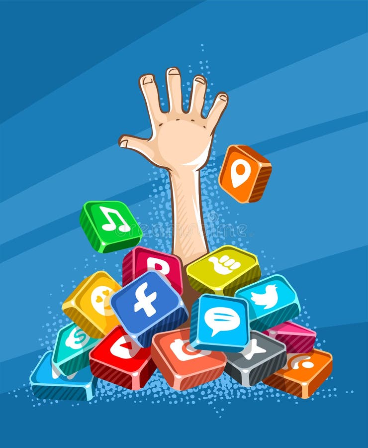 Redding die in de sociale afhankelijkheid van netwerkeninternet dalen vector illustratie Redding die in de sociale afhankelijkheid van netwerkeninternet dalen vector illustratie