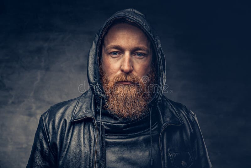 Redhead Bearded Male In Leather Jacket. Stock Photo Image of macho