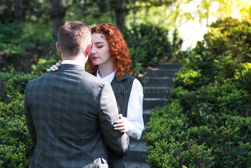 Redhead Husband And Wife Enjoy Each Other In Nature Stock Image 