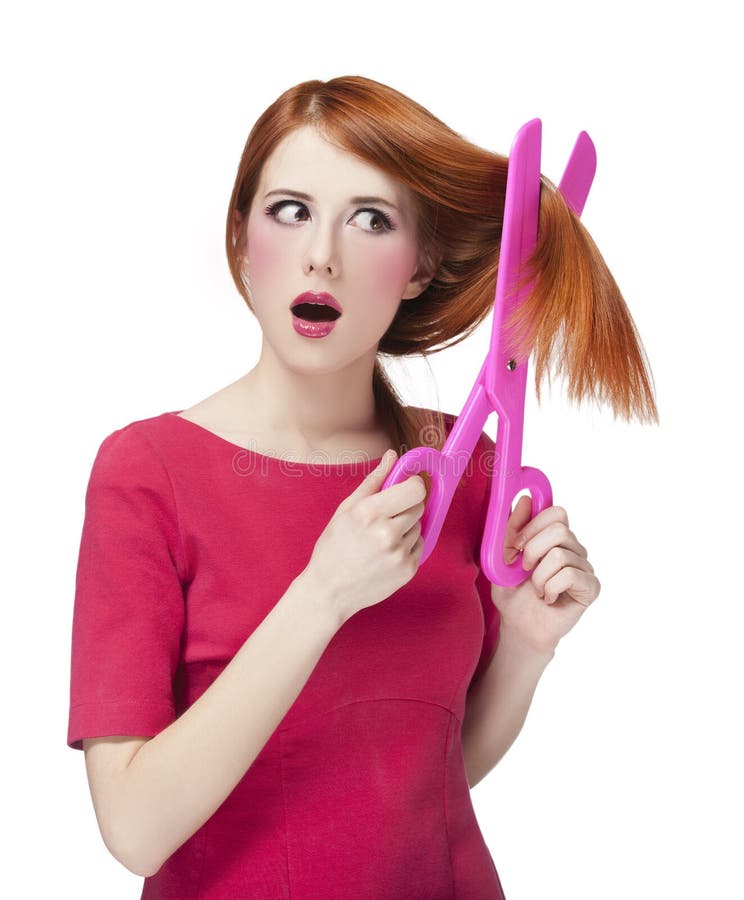 Redhead Girl With Big Scissors Stock Image Image Of Model Positive