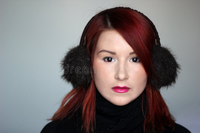 Redhead Girl in Fur Ear Muffs Stock Image Image of cold, portrait