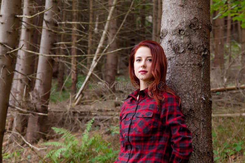 Redhead Girl In Green Summer Forest Stock Image Image Of Healthy