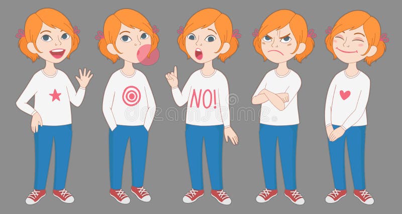 Redhead Girl with Pigtails. Cartoon Character Full Body Model Sheet Stock  Vector - Illustration of animation, doll: 186108113