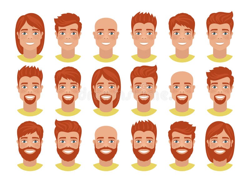 Set Of Mens Avatars With Various Hairstyles Long Or Short