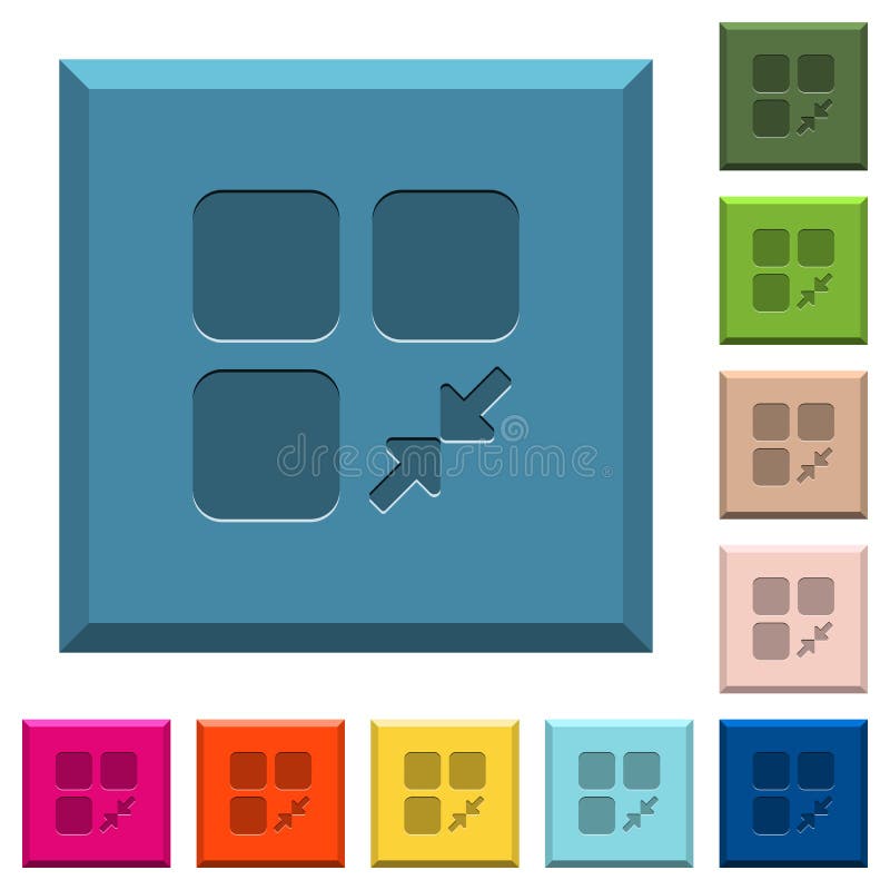 Reduce component engraved icons on edged square buttons stock illustration