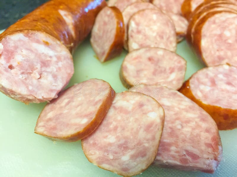 Reduced Calorie Kielbasa Sausage Stock Image Image of polish, board