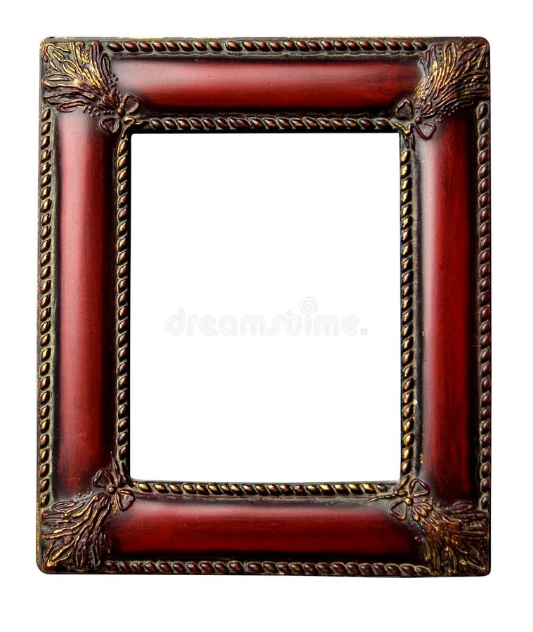 Ornate redwood antique picture frame with clipping path isolated on white. Ornate redwood antique picture frame with clipping path isolated on white