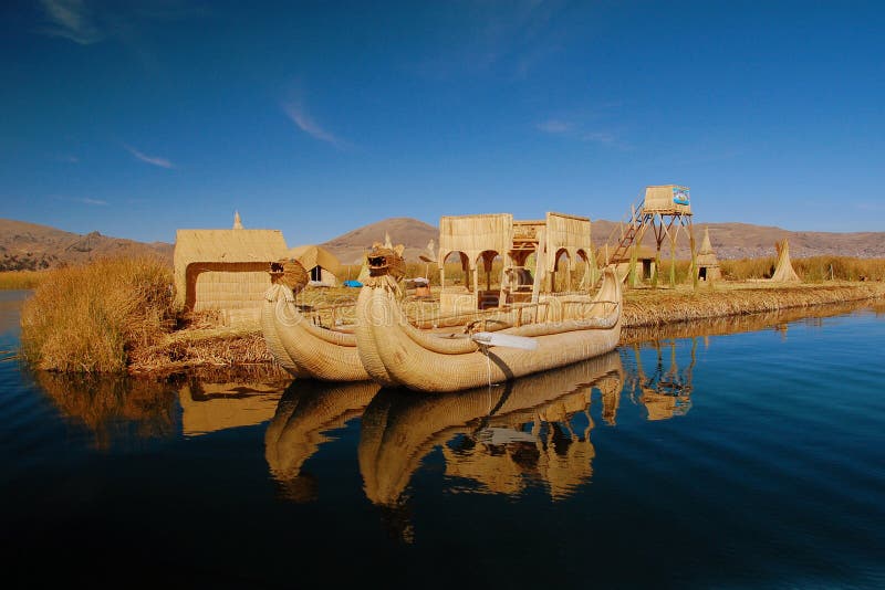 Reed boat and floating island, Lake Titicaca