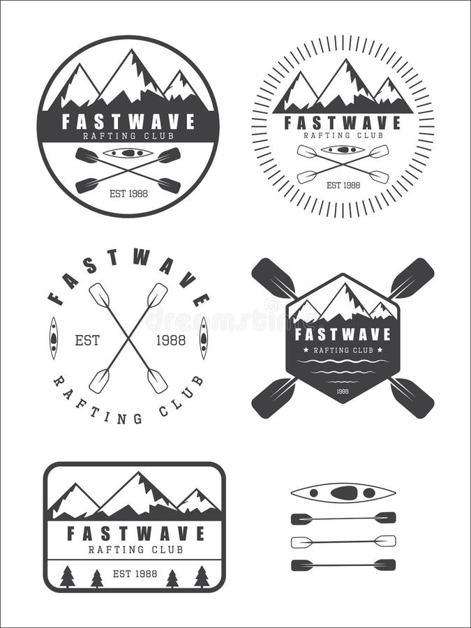 Reeks als uitstekende rafting embleem, etiketten en kentekens royalty-vrije illustratie Reeks als uitstekende rafting embleem, etiketten en kentekens royalty-vrije illustratie