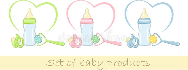 Reeks babyproducten in zachte kleuren