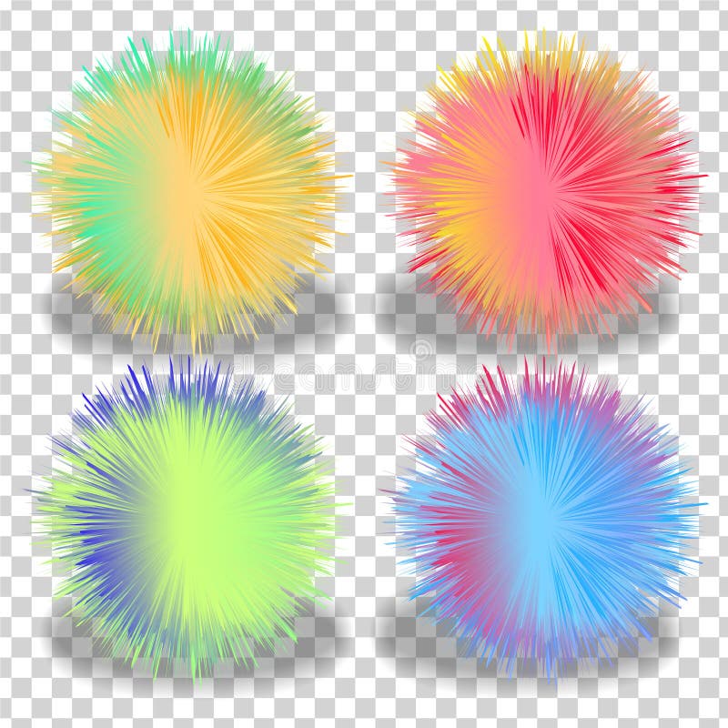 Reeks ballen met bonteffect kleurrijke ruwharige bal Kleurrijke beeldverhaal pluizige pompons Bontballen Vector die op wit wordt