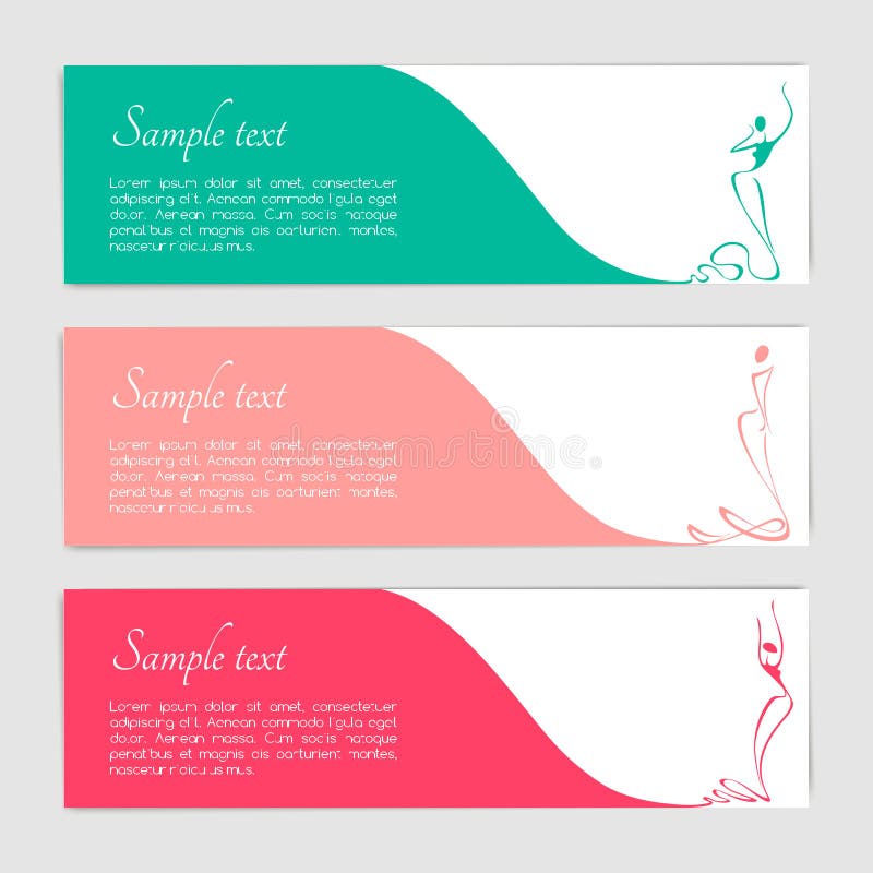 Reeks banners met gestileerde silhouetten van vrouwen in lang evenin stock illustratie Reeks banners met gestileerde silhouetten van vrouwen in lang evenin stock illustratie