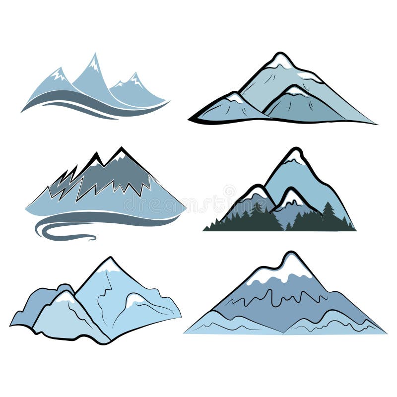 Set of mountains. Collection of stylized mountain landscapes. Color illustration of mountains. Set of mountains. Collection of stylized mountain landscapes. Color illustration of mountains.