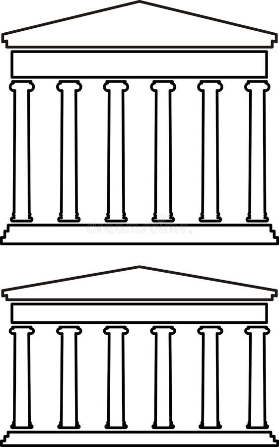Set of contours of architectural element - Portico (Colonnade), ancient temple: black, isolated vector illustration, white background. Set of contours of architectural element - Portico (Colonnade), ancient temple: black, isolated vector illustration, white background