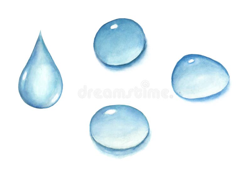 Reeks dalingen van het waterverfwater, op witte achtergrond wordt geïsoleerd die stock illustratie Reeks dalingen van het waterverfwater, op witte achtergrond wordt geïsoleerd die stock illustratie