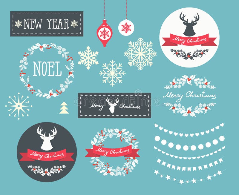 Reeks de pictogrammen, de elementen en illustraties van de Winterkerstmis stock illustratie Reeks de pictogrammen, de elementen en illustraties van de Winterkerstmis stock illustratie